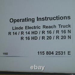 LINDE R14 16 20 HD N Forklift Reach Truck Owner Operator Maintenance Manual book