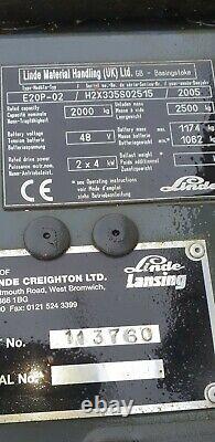 Linde e20p-02 2005 ELECTRIC FORK LIFT TRUCK BREAKING FOR PARTS e20 e20p 02
