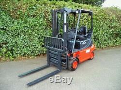 Linde electric counterbance forklift truck, container spec with fork positioner
