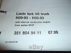 Linde H20-03 H35-03 Chariot Élévateur Lift Manuel Truck Parts Catalogue Du Livre